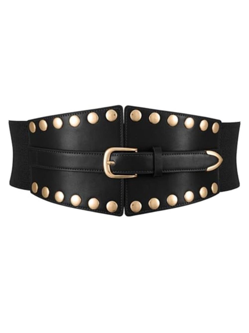 Wide Corset Belt Studded Elastic Waist Cincher Vegan Leather Dress Belt